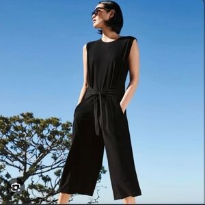 Eileen Fisher Sleeveless Cropped Tie Waist Black Jumpsuit